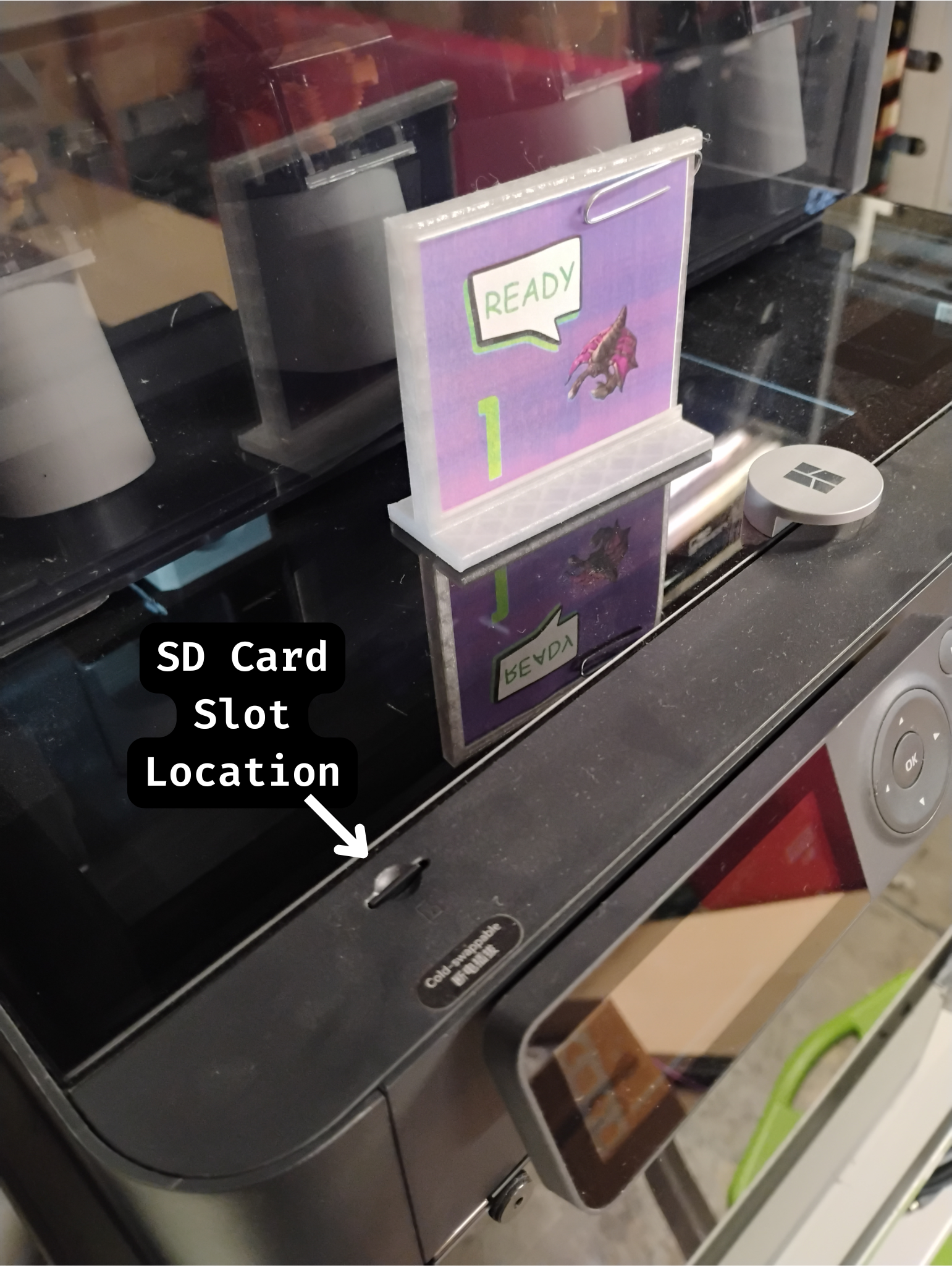 Photo of printer showing SD card slot location